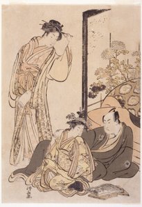 Kolme hahmoa, noin 1760-1810 (puupiirros) (woodblock) tekijältä Japanese School