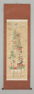 Ukiyoye-kohtaus, 1800-luvun alku (riippuva kirjakäärö) tekijältä Japanese School