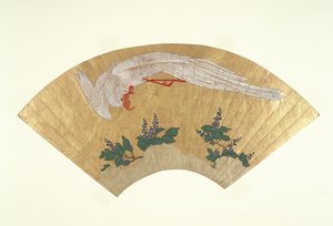 Kiinnittämätön tuuletin: Lintusukellus lumen peittämälle bambulle, n. 1700-60 (kulta & wc paperilla)