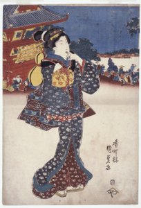 Nimetön (A Woman Traveling) (värilliset puupiirrokset) tekijältä Japanese School
