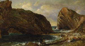 Meren rannalla, Lulworth tekijältä Jasper Francis Cropsey