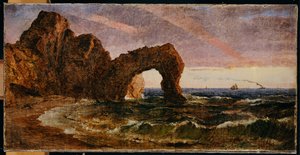 Auringonlasku Etretatissa, 1894 tekijältä Jasper Francis Cropsey