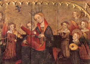 Osasto alttaritaulusta Neitsyt ja lapsi ja enkelimuusikot, 1400-luvun alku (tempera puulla) tekijältä Jaume Cabrera