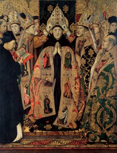 Retable de Saint Augustin - Pyhän Augustinuksen pyhittäminen - Huguet, Jaumen (1412-1492) maalaus - 1462-1465 - Tempera paneelissa - 250x193 - Museu Nacional d