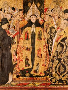 "" Pyhän Hippon Augustinuksen vihkiminen "" Pyhän Augustinuksen alttaritaulu. Jaume Huguetin (1415-1492) Detrempe puusta. 1466-1475. Barcelonan Pyhän Augustinuksen kirkosta. tekijältä Jaume Huguet