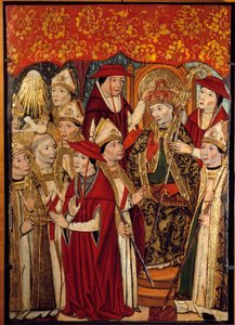 Saint Fabienin valinta papauteen (236-250). Jaime Huguetin (1415-1492) maalaus tekijältä Jaume Huguet