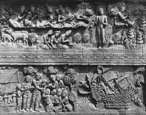 Bodhisattvan kylpeminen Borobudur-temppelissä (kivi)