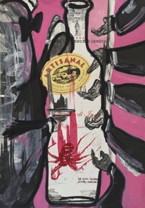 The Pink Slip, 2016 (sekatekniikka akvarellipaperille paneelille kiinnitettynä, resepti kääntöpuolella)