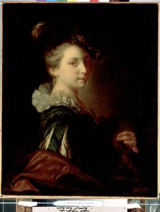 ""nuori näyttelijä teatteriasussa"" (Nuori nainen teatteripuvussa) Alexis Grimoun (1678-1733) maalaus n. 1730 Koko 74x59 cm Pietarin Eremitaaši