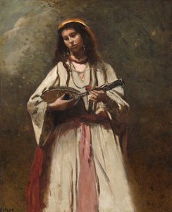 Mustalaisnainen mandoliinin kanssa tekijältä Jean-Baptiste-Camille Corot