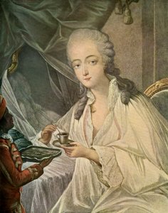 Madame Du Barry ja sivu Zamore, kirjasta "XVIII-luvun ranskalaiset värikuvat". tekijältä Jean Baptiste Andre (after) Gautier Dagoty