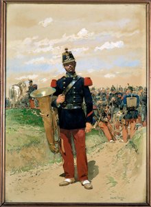 Linimusiikki: sotilasorkesterin jäsen vuonna 1855. Edouard Detaillen akvarelli (1848-1912). 1855. Paris, Musee de l