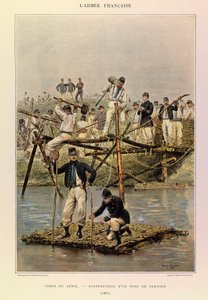 Kapteeni Jules Richardin ranskalaisen armeijan tyypit ja univormut, kuvittanut Edouard Detaille (1848-1912): Corps de Genie; Kiehtovien sillan rakentaminen vuonna 1887, Yksityinen kokoelma tekijältä Jean Baptiste Edouard Detaille