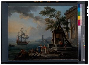 Türkische Händler in einem Mittelmeerhafen bei Sonnenaufgang