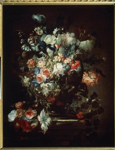""Flors"" (Flors). Natura morta. Pintura de Jean Baptiste (Jean-Baptiste) Monnoyer (1636-1699). Oli sobre llenç. Art francès, estil barroc. Museu de Belles Arts Pushkin, finlandès de Moscou