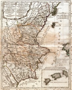 Valencian ja Murcian kuningaskunnan kartta (Espanja) (kaiverrus tekijältä Jean Baptiste Nolin