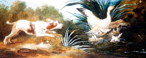 Maisema, jossa koira jahtaa ankkoja (öljy kankaalle) tekijältä Jean Baptiste Oudry
