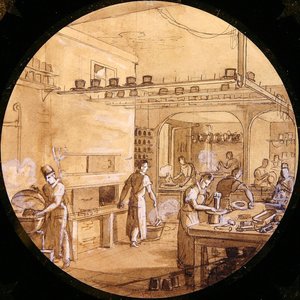 Suunnittelu sevres-lautaselle, Service des Arts Industrielsilta (kynä & muste korosteella) tekijältä Jean-Charles Develly