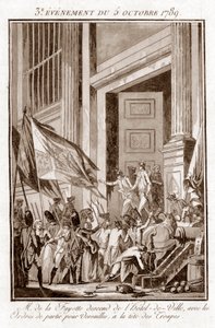 Ranskan vallankumous – La Fayette poistui Pariisin kaupungintalosta Versaillesiin, 5. lokakuuta tekijältä Jean Francois Janinet