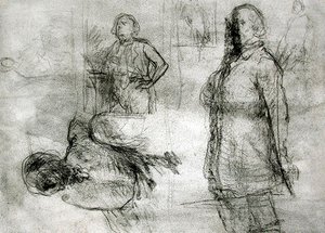 Les Lavandieres (mustakynä, värikynä, tussi ja muste paperille) (musta conte, värikynä, tussi ja muste paperille) tekijältä Jean Francois Millet