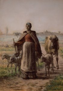 Talonpoika vie lehmänsä ja lampaansa pelloille tekijältä Jean Francois Millet