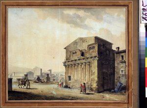 Rooma, Pontius Pilatuksen talo (10 eKr.-39 jKr.) (Rooma, Pontius Pilatuksen talo). Jean Francois Thomas de Thomonin (1754-1813) maalaus. Akvarelli ja muste paperille, 36,7 x 46,6 cm