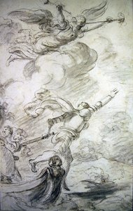 Ruggiero hyppää maihin (kynä ja muste, liitu ja pesu paperille) tekijältä Jean Honore Fragonard