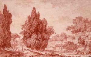 Näkymä puistoon (punainen liitu paperille) tekijältä Jean Honore Fragonard