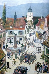 Saksalaiset miehittävät Alsacen (väri litho)
