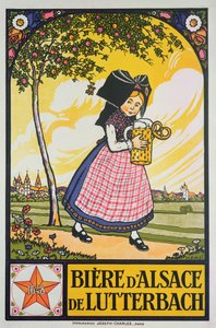 Julistemainos olutta Lutterbachista, Alsacesta (väri litho)