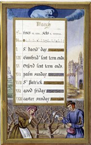 Maaliskuu: Tree Size (Belier) - faksimile Hours of Bretagnen Annesta, kirjoittanut Jean Bourdichon
