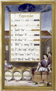 Syyskuu: sadonkorjuu ja Neitsyen merkki - Jean Bourdichonin "" Faksimile of the Hours of Anne of Bretagne"