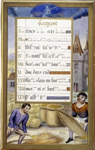 Sadonkorjuu (neitsyen merkki) - faksimile Hours of Bretagnen Annesta, kirjoittanut Jean Bourdichon