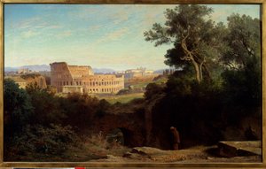 Näkymä Colosseelle (Colosseo) Palatin-vuorelta (Palatino) Roomaan Achille Benouvillen (1815-1891) maalaus 1870 su. 0,78x1,26 m Pariisi, musee d