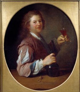 Taiteilijan muotokuva juomarissa Jean Alexis Grimoun (1680-1740) maalaus 1724 Su. 1x0,85 m