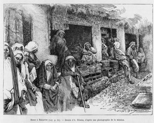 Bazaar Bahrainissa, Tšadissa. A.Rixensin kaiverrus havainnollistamaan tarinaa A Suse, journal des excavilles