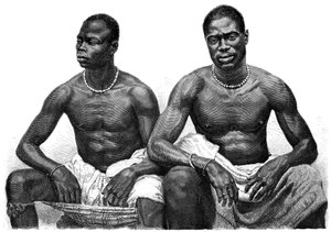 Kaksi miestä Assiniesta, Guineasta, vuodelta 1860-1920.