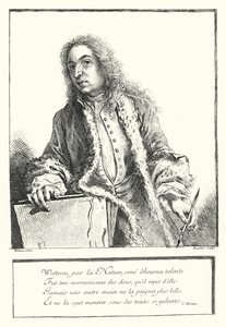 Ranskalaisen taiteilijan Antoine Watteaun omakuva (kaiverrus) tekijältä Jean Antoine (after) Watteau
