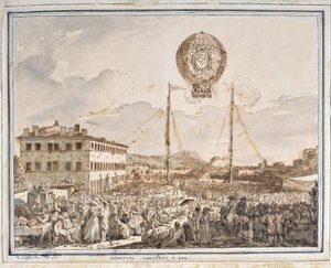 Aixissa rakennettu aerostaatti. Aix en provencessa rakennettu ilmapallo. Jean Antoine Constantinin piirustus Constantine d