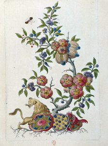 Piirustus kiinalaisesta maljakosta: kukkien oksa. Jean Antoine Fraissen maalaus (1700-luku)