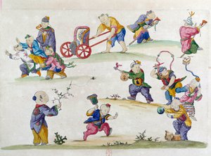 Piirustus kiinalaisesta maljakosta: lasten leikki. Jean Antoine Fraissen maalaus (1700-luku)