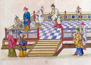 Piirustus kiinalaisesta maljakosta: kohtaus palatsissa. Jean Antoine Fraissen maalaus (1700-luku)