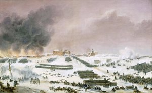 Preussin ja Puolan kampanja (1806-1807) - Simeon Jean Antoinen linnoitus (1793-1861): Eylaun taistelu, hautausmaan hyökkäys 7. helmikuuta 1807, Musee de la Histoire de France, Chateau de Versailles tekijältä Jean Antoine Simeon Fort