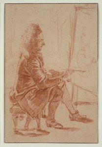 Parrakas maalari (mahdollisesti Claude Audran), noin 1709 (punaliitu härskille paperille, kermanväriselle kartongille). tekijältä Jean Antoine Watteau