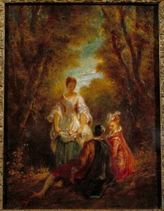 Hahmoja puistossa Jean Antoine Watteaun (1684-1721) maalaus 1700-luku tekijältä Jean Antoine Watteau