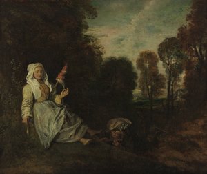 Ilta maisema Spinnerin kanssa tekijältä Jean Antoine Watteau
