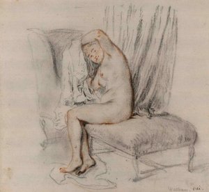 Alaston nainen riisumassa pukuaan, n. 1717. tekijältä Jean Antoine Watteau