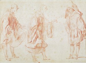 Italialaiset näyttelijät (punainen liitu paperille) tekijältä Jean Antoine Watteau