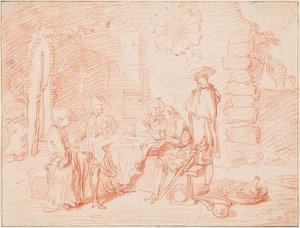 Sotilaat pelaavat korttia seinän edessä. 1709/10 tekijältä Jean Antoine Watteau