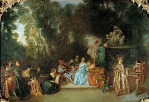 Recreation galante Jean Antoine Watteaun (1684-1721) maalaus 1700-luvun Berliini, Dahlem-museo tekijältä Jean Antoine Watteau